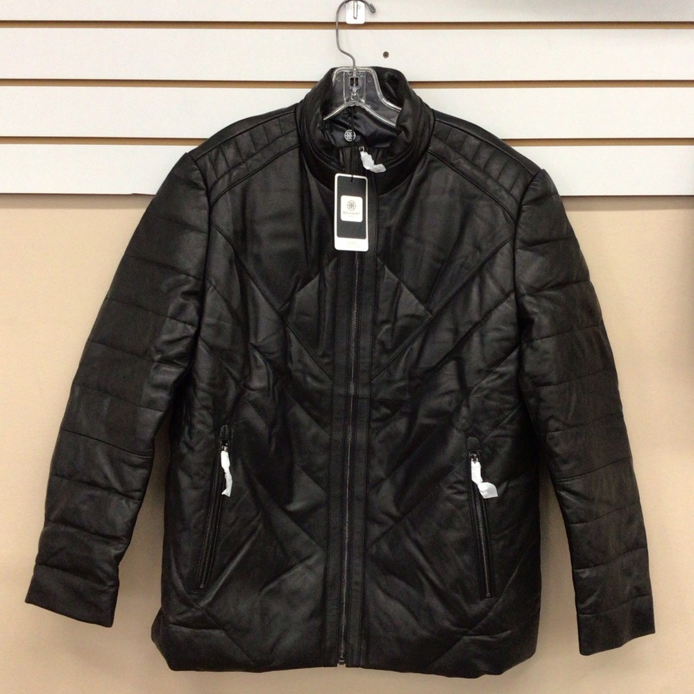 Men's Black Quilted Puffer Jacket with Stand Collar